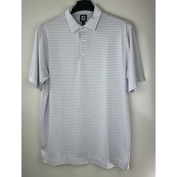 Bundle Lot of 2 Footjoy Men's Golf Polo Shirts Size Large Pinstripe Blue White - Picture 2 of 16